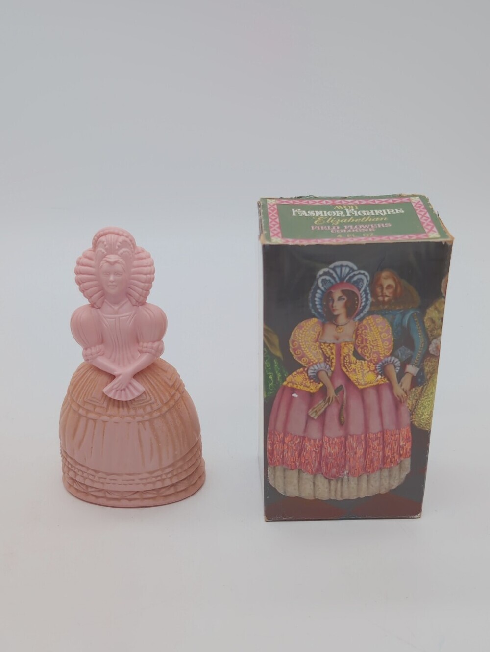 Avon Fashion Figurines Elizabethan Field Flower Cologne Sealed Bottle